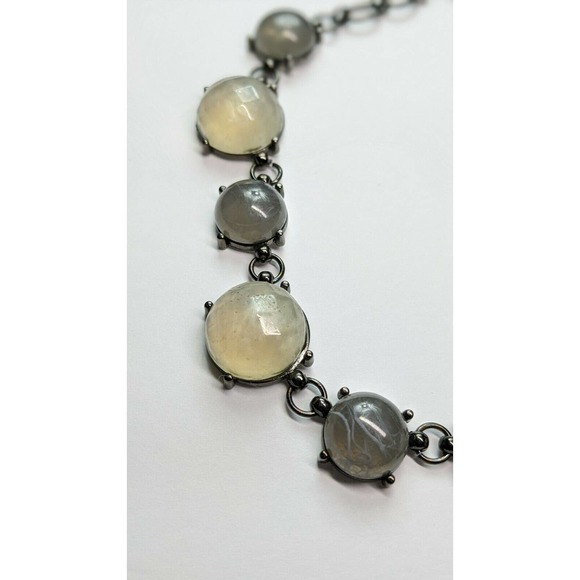 Trifari Gunmetal Gray Cabachon Faux Stone Statement Necklace - Picture 3 of 8